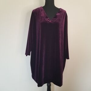 Lands' End Velvet Dress Plus Size Purple Above Knee Length Pullover V-neck